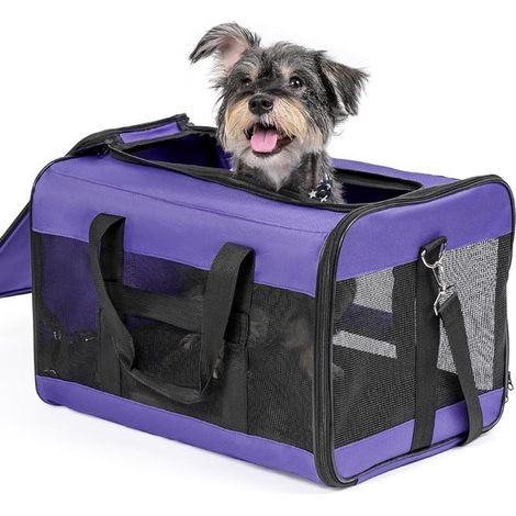 Weiche Transportbox für Hunde und Katzen, faltbare Haustiertragetasche für Hunde bis 9 kg, ideal für Reisen mit Haustieren, Lila, Groß (1/5)