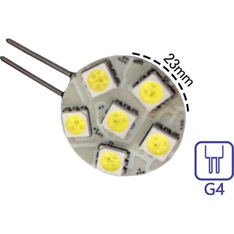 Coppia 2 Lampade Led G4 Con 6 Smd 5050 Colore Bianco Freddo 6000K 12V 1W Diametro 23mm