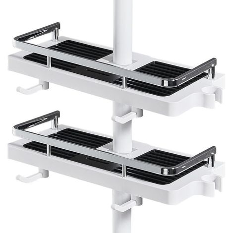 Étagère de douche sans perçage, support pour pommeau et 2 crochets, rangement shampoing et savon pour barre 19-25 mm (1/4)