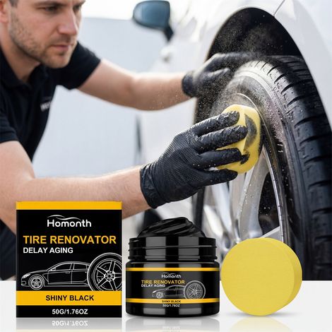 Reifenpflegecreme für Autoreifen, poliert, pflegt, reinigt und verleiht Glanz, praktische Pflegecreme für die tägliche Anwendung – Reifenpflegecreme 50 g1, Schwamm1 -- DE (1/5)