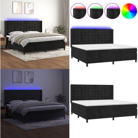 Sommier à lattes de lit matelas et LED Noir 200x200 cm Velours - Lit Plateforme - Lit Design - Lit Capitonné - Lit Velours - Lit Avec Rangement - Home & Living (1/5)