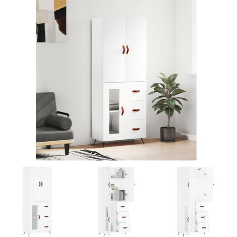 The Living Store Highboard Weiß 69,5x34x180 cm Holzwerkstoff - Sideboards (1/5)