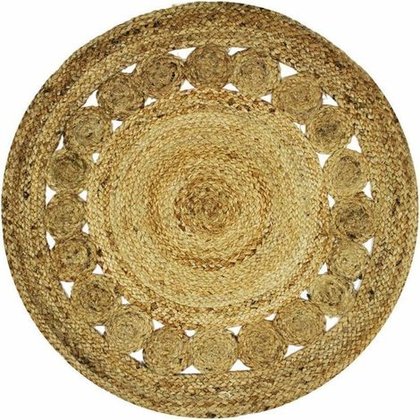 Tapis salon rond en jute rosace naturel diam.80
