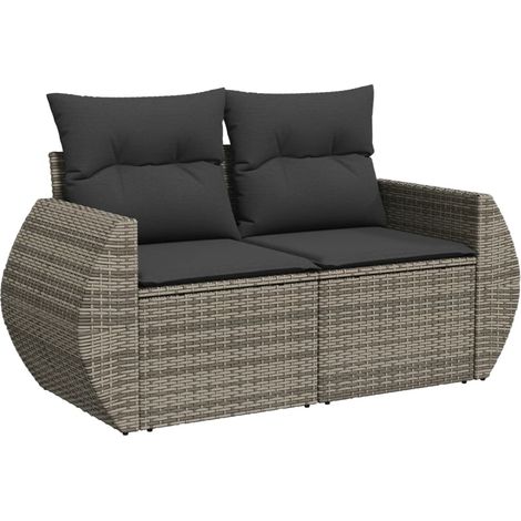 Maison Exclusive - Gartensofa 2-Sitzer mit Kissen Grau Poly Ratta