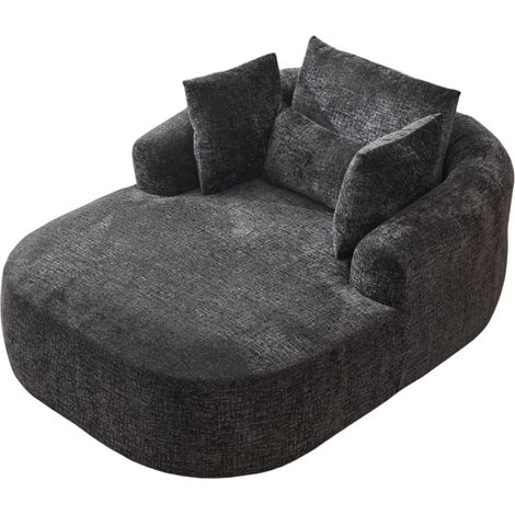 Chaise longue moderna in velluto a coste nero con cuscini e braccioli HOMVRA (1/5)