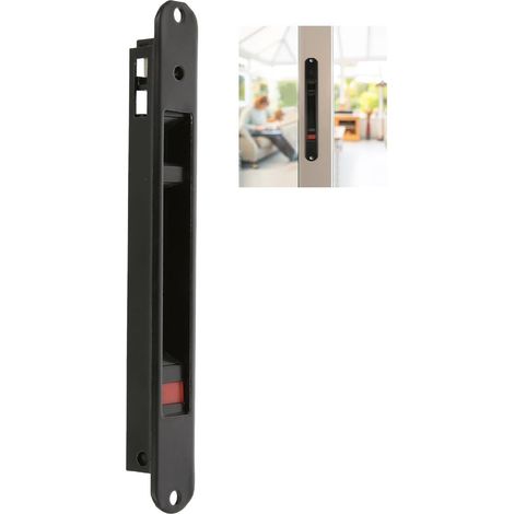 Fermeture à encastrer pour fenêtres et portes coulissantes en aluminium - Serrure à crochet à encastrer - Dimensions : 174 x 23 mm - Couleur noire - Bord arrondi - Installation avec vis (1/5)