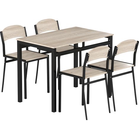 GagaEnsemble table à manger 5 pièces avec 4 chaises lateau MDF coloris bois de chêne châssis métal noir (1/5)
