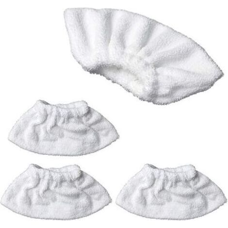 lot de 4 Nettoyage à la vapeur en microfibre pour la buse manuelle, ensemble de chiffons éponge, housse en coton éponge, compatible avec la plupart des Nettoyeur à vapeur (Blanc) (1/4)