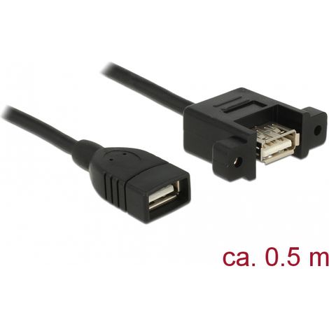 Delock Cable USB 2.0 Tipo-A hembra  USB 2.0 Tipo-A hembra, instalaciÃ³n en panel y de 0,5 m