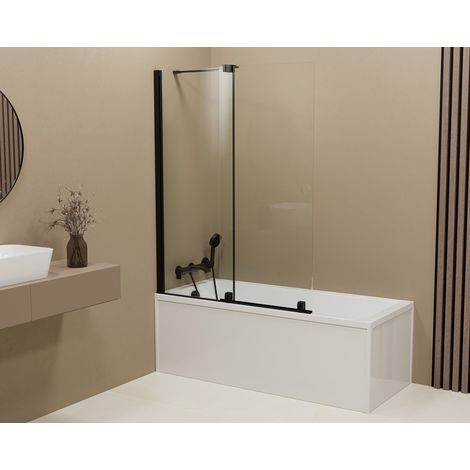Pare-baignoire ROLLS BLACK 1400x1500mm, verre clair (1/4)