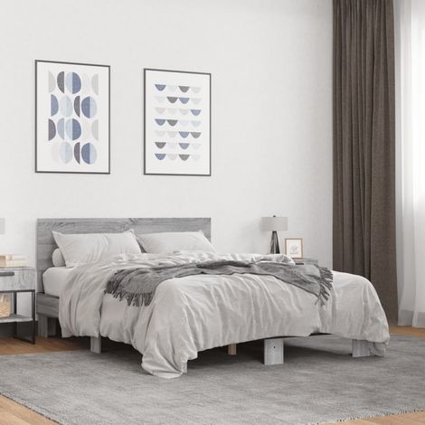 Bed Frame without Mattress Grey Sonoma 135x190 cm Double vidaXL (1/5)