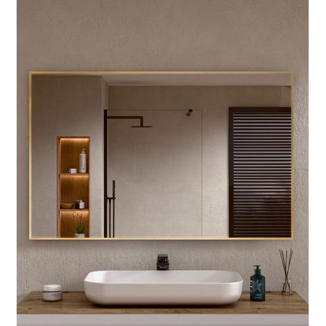 BELLOBATH - Miroir de Salle de Bain Rectangulaire Mural avec Cadre en Aluminium Doré - 80 cm de Hauteur x 120 cm de Largeur