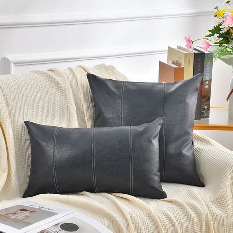 Black and white patchwork pillowcase, perfect for home living room decoration, sofa cushions, PU patchwork American minimalist style pillowcase -- 6060 -- Navy blue