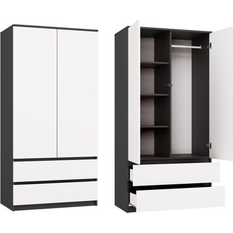 Malwa SS-90 Anthracite White Wardrobe Clothes Storage With Drawers