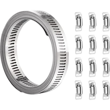 Collier de serrage inox 304 réglable 5 m, bande à vis avec 6 pinces pour tuyaux, carburant et plomberie (1/5)