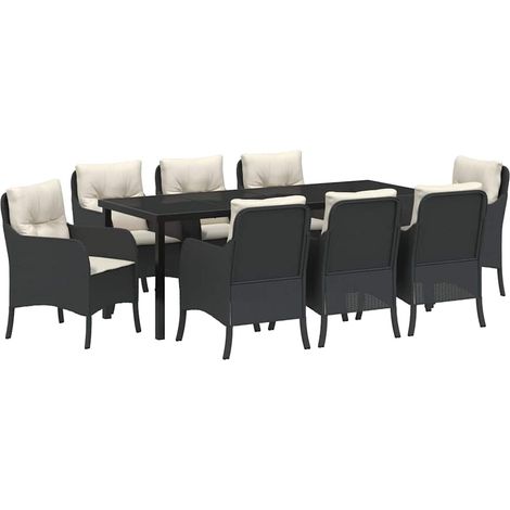 Maison Exclusive - Set da Pranzo per Giardino con cuscino 9 pcs Nero polyrattan