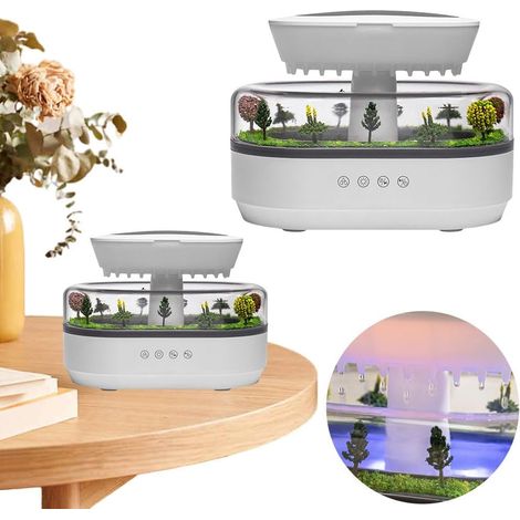 Difusor humidificador con forma de gota de lluvia de 250 ml, máquina de aromas con forma de árbol paisajístico, difusor de aromaterapia con forma de gota de lluvia paisajística con 7 luces que cambian