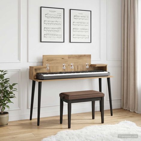 vidaXL Studio Desk Artisan Oak 152 x 36 x 19.5 cm Engineered Wood (1/5)