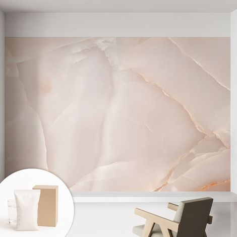 Papier peint intissé à motifs décoratifs pour salon chambre et bureau Décoration murale élégante avec colle Marbre rose 152x104 cm (1/5)