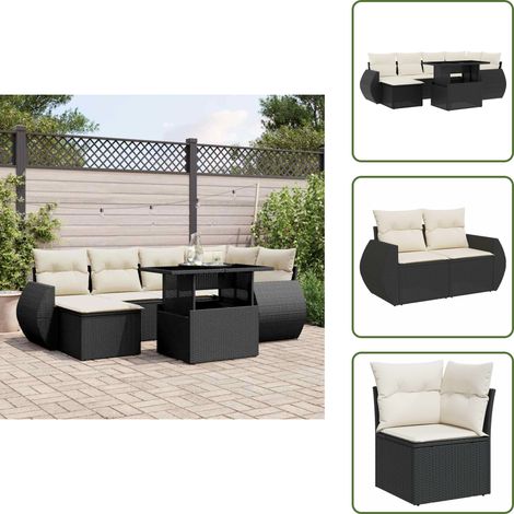 7-tlg. Garten-Sofagarnitur mit Kissen Schwarz Poly Rattan - Gartenmöbel Set - PE-Rattan Möbel - Outdoor Lounge - Gartenecke - Terrassenmöbel (1/5)