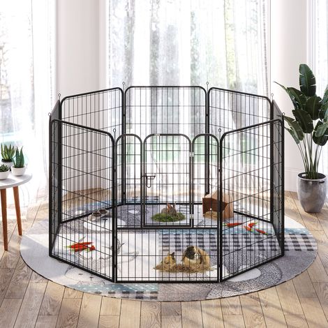 Welpenauslauf aus Metall, 8 Elemente, mit Tür, schwarz OKMYHOME (1/5)