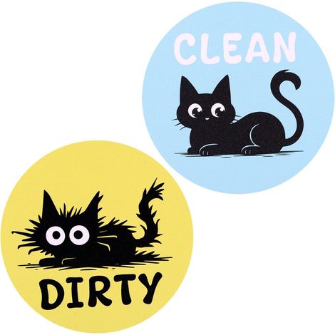 Lot de 2 Aimants Chat pour Lave Vaisselle, Panneau Magnétique Double Face Réversible Propreté et Sale en Forme Chat Noir Accessoire de Cuisine pour Lave Vaisselle Réfrigérateur et Buanderie (1/5)