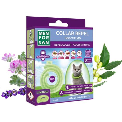 Menforsan Collari Luminescente Anti-Insetti per Gatti con 3 Repellenti Naturali Margosa, Geraniol e Lavandin, Lunghezza 30 Cm, Autoregolabile (1/5)