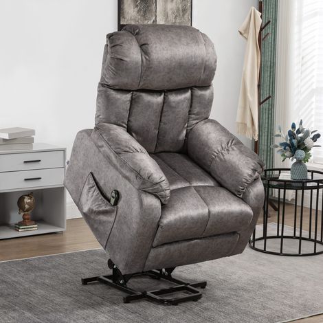 Sillón Levanta Personas Eléctrico con Reclinación hasta 135° Mando a Distancia Reposapiés y 2 Bolsillos Gris (1/5)