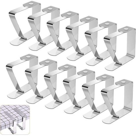 Tischdeckenklammern aus Edelstahl, 12-teiliges Set, verstellbare Tischdeckenklammern für den Außenbereich, Tischdeckenklammern für Garten, Hochzeit, Picknick, Restaurant, Büro (1/5)