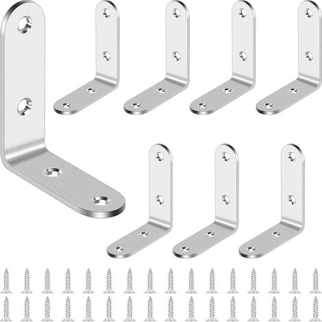8 pièces Equerre de Fixation,Acier Inoxydable,65x65 mm,Support Angle Droit,Meubles Bois,Portes Armoires