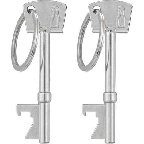 Apribottiglie a forma di chiave - Set di 2 portachiavi a forma di chiave - Apre bottiglie di birra o bibite - Argento (1/5)