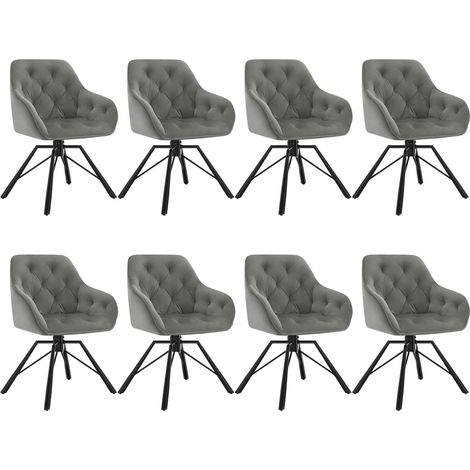 WOLTU Lot de 8 Chaises Salle à Manger Pivotante, Chaises Cuisine en Velours + Métal,Haut Dossier,Gris Foncé (1/5)