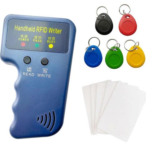 Copieur de cartes RFID 125 kHz portable, compatible avec T5577 EM4305, livré avec 5 porte-clés et 5 cartes. (1/5)