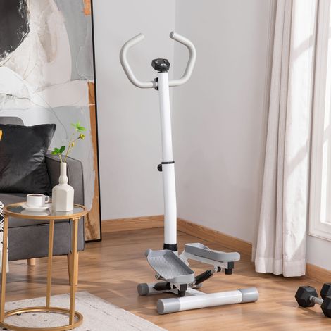 Stepper avec Moniteur LCD, Guidon Réglable et Élastiques, en Acier et ABS, Blanc et Gris (1/5)