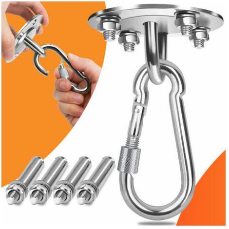 royaluxe -Crochet de plafond, crochet pivotant en acier inoxydable, capacité jusqu'à 500 kg crochet en U pour hamac et chaise (1/4)