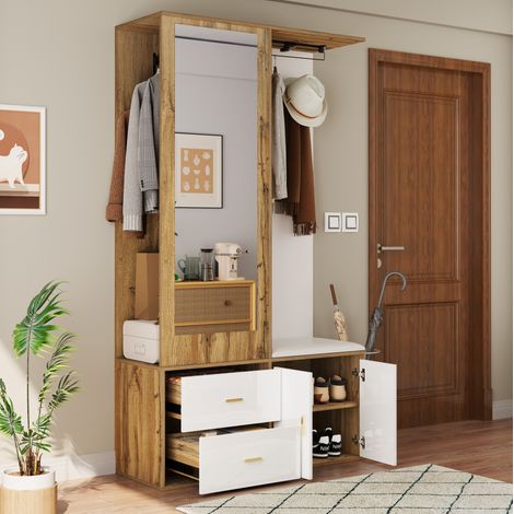 Schrank Aufbewahrung 100x38x180 Spiegel Schuhregal OKMYHOME (1/5)