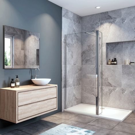 Doccia Walk In 150x190 cm (Parete Fissa 120 cm + Paretina 30 cm) Vetro Temperato Trasparente Anticalcare 8 mm con Barra Stabilizzatrice 90 cm Tagliabile