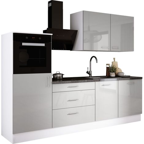 Ensemble de cuisine : Blanc Mat, Gris Glace, d : l : 250 cm, h : 220 cm, p : 60 cm (1/4)