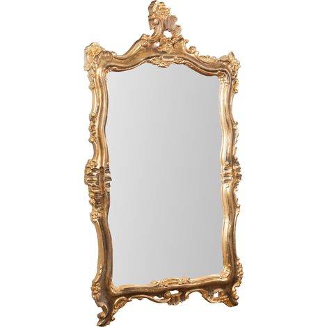 W66xDP7xH118 cm Made in Italy sized wood made antiqued gold leaf finish Hanging Wall Mirror (1/5)