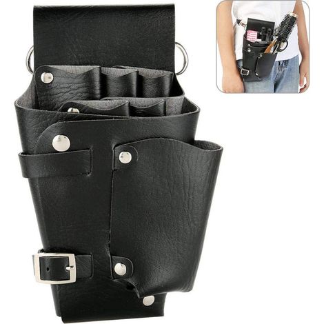 Funda Para Tijeras De Peluquería - Bolsa Con Cinturón Ajustable - 5 Bolsillos Pequeños Y 2 Grandes - Material PU Impermeable - Uso Profesional Y Doméstico - 1 Unidad (1/5)