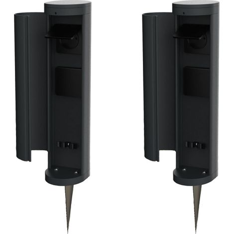 Novatool 2x tour de prises 2 voies extérieur anthracite rond avec couvercle IP44 avec piquet de terre prise extérieure prise de jardin colonne de
