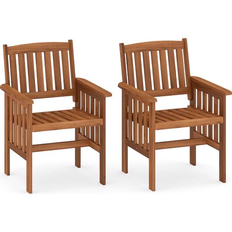 Lot de 2 Fauteuils de Jardin Extérieurs en Bois avec Dossier Inclinable, Assise à Lattes, Accoudoir Confortable,Charge 136KG pour Jardin, Balcon (1/5)