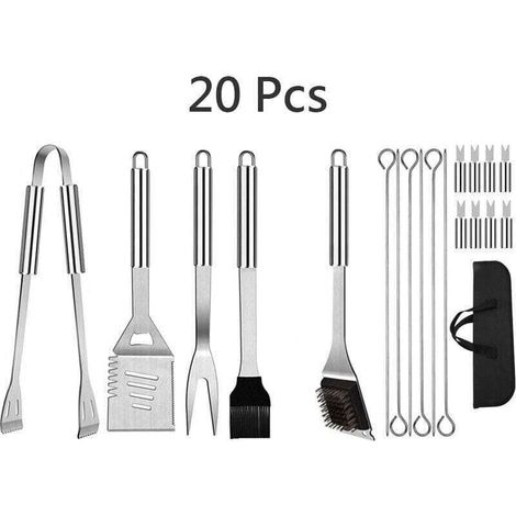 20Pcs Ensemble Ustensiles Barbecue en Acier Inoxydable Professionnel - Kit d'Accessoires Grill Barbecue Pratiques avec Sac Portable - Set Barbecue Outils pour Camping d’Extérieur et Pique-Nique (1/4)