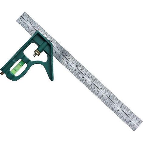 30 cm lange haakse liniaal/vierkante combinatie, universele multifunctionele combinatie, verstelbare haakse liniaal van roestvrij staal, meetinstrumenten (groen) (1/3)