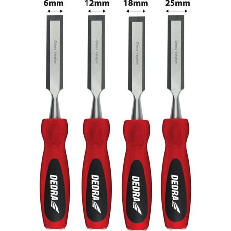 DEDRA Meißel-Set mit 4 Stück (6, 12, 18, 25 mm) – CrV-Stahl, Griff aus zwei Materialien