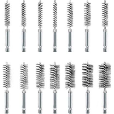 14Pcs Brosses Métalliques pour Visseuse, Acier Inoxydable Brosses Métallique a Main Cylindriques, Jeu de Brosse de Trou pour Perceuse Meuleuse et Autres Outils Rotatifs (1/4)