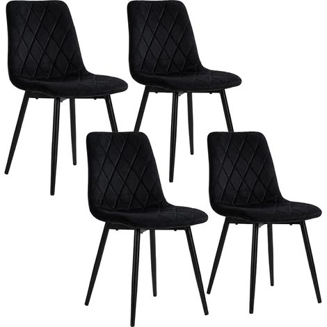 Relaxdays Sillas de comedor, set de 4, terciopelo, patas metálicas, 120 kg, salón y cocina, tapizadas negras (1/5)