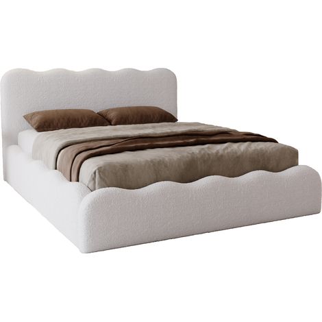 Lit coffre avec Rangement Wave, Lit double 200x200 cm, Lit bouclé Crème (Anthology 1) (1/5)