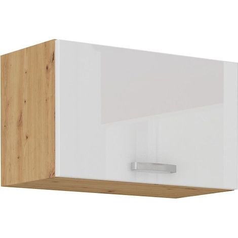 Hängeschrank 60 cm Eiche Artisan + Weiß Hochglanz Küchenzeile Küchenblock Küche (1/5)