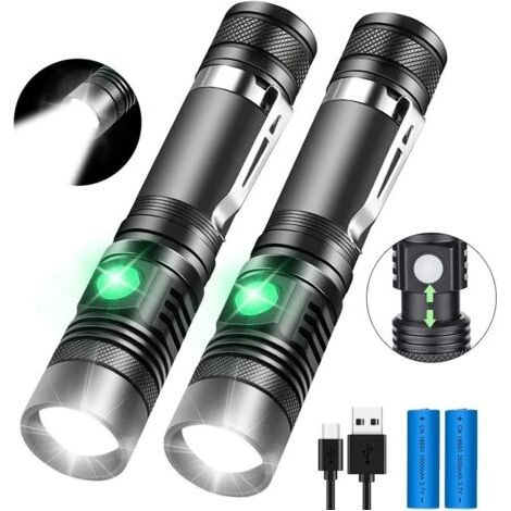 Lampe de poche rechargeable USB mini portable extérieur forte lumière zoom long shot,2 pièces (1/5)